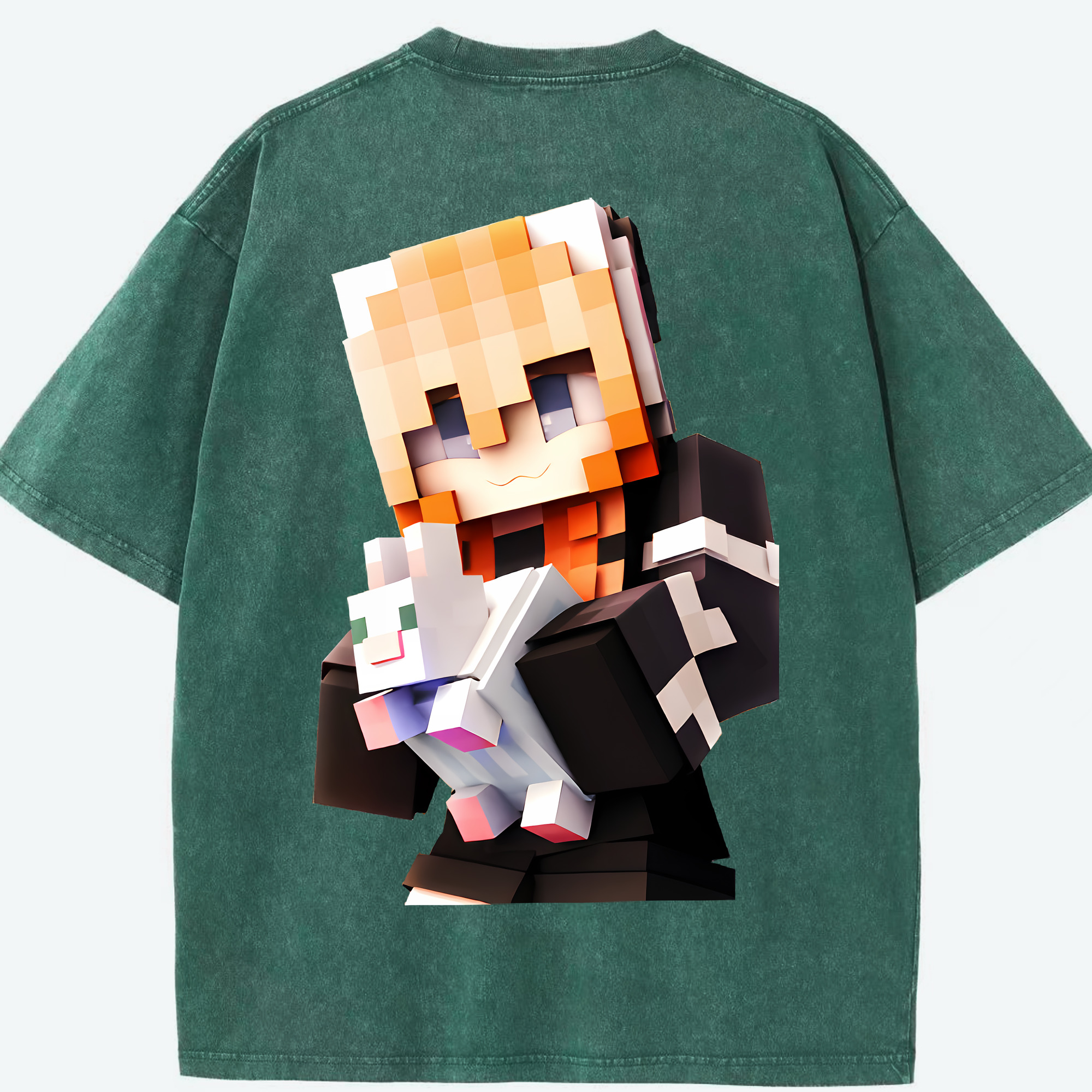 （画像用） マインクラフト ブロックの世界 Minecraft MC Block world 綿100% ヴィンテージ風 半袖Tシャツ（背面プリント）